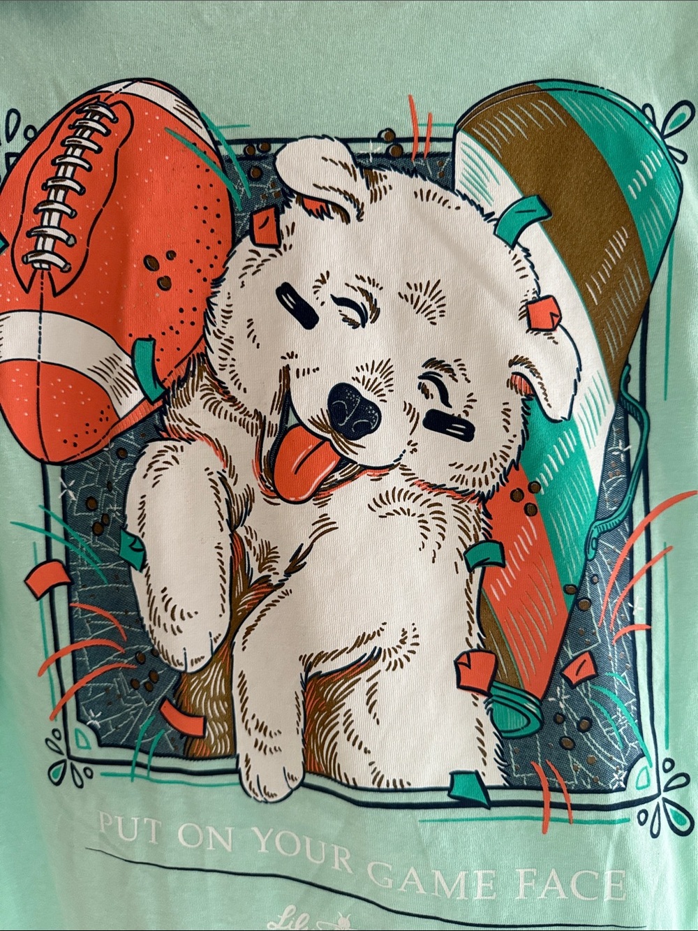 Lilly Pulitzer Cotton Mint Long-Sleeve Tee with Puppy Football Graphic